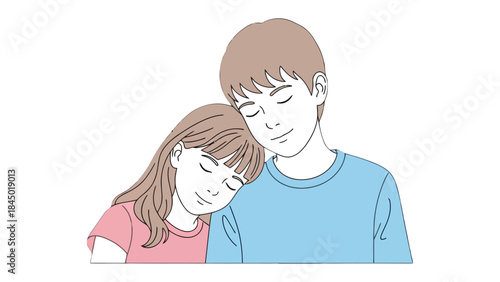 Harmony and comfort: Gentle embrace with a shared moment of serenity, their eyes closed in tranquil reflection, showcasing a connection of pure, unspoken love.