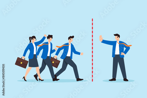 Flat illustration of businessman making stop gesture to manage employees and set boundaries in workplace