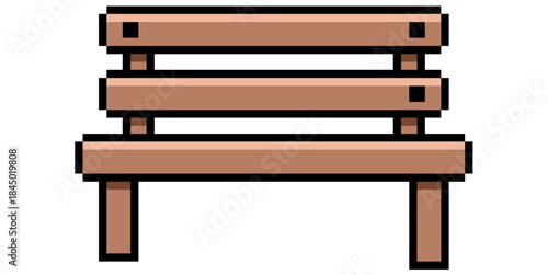Pixel bench icon vector for retro park scenes and 8-bit game backgrounds. Symbolizes rest, public seating, and outdoor furniture.