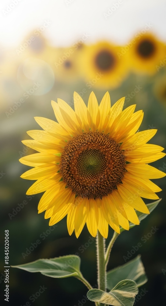 Obraz premium Golden Sunflower in Sunlight, Field Background