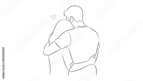 Embrace of Affection: A minimalist line drawing depicts a tender embrace between two figures, symbolizing love, comfort, and the warmth of connection.