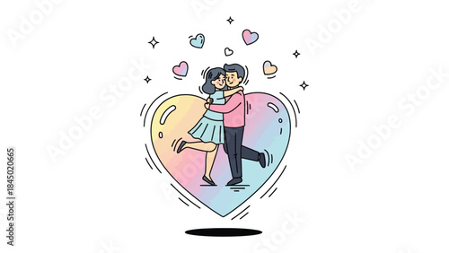 Love's Embrace: An Illustration of two figures tenderly embracing each other inside a heart.