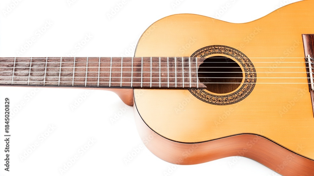 Obraz premium chord. An acoustic guitar displayed in a clean, minimalist style with soft shadows and studio lighting. tutorial guides, club newsletters, designed for sports & leisure club marketing.