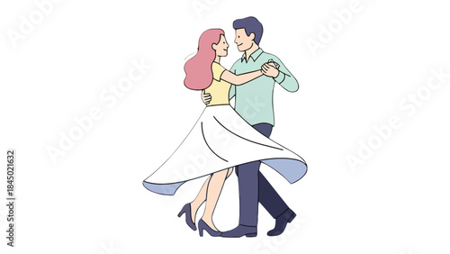 Enchanting Dance of Romance: A couple swirls in a graceful dance, their eyes locked in an intimate moment. The image encapsulates the charm of love and togetherness, a dance of hearts.