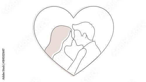 Love's Embrace: An abstract sketch within a heart silhouette, depicting the gentle tenderness of two people's connection, a symbol of romance, affection, and devotion.