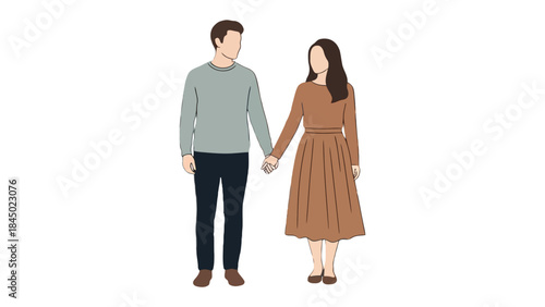 Connected Souls: A couple stands together, holding hands, embodying togetherness and affection, their simple attire emphasizing connection
