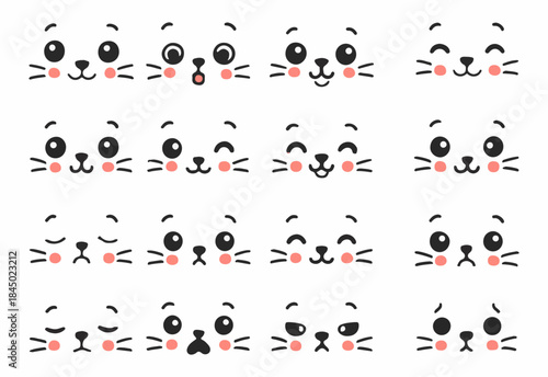 Animal Face Expressions – Cute Cartoon Emotion Icons, Minimal Doodle Character Reactions Vector Set