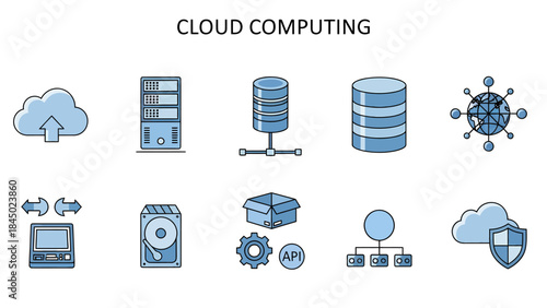 Cloud computing concept icons displayed in two horizontal rows