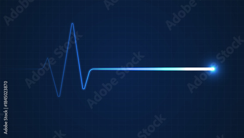 Blue heartbeat signal line glowing on dark grid background, symbolizing health monitoring, medical data tracking, pulse analysis, and digital measurement.