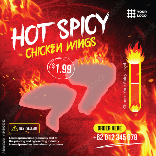 spicy chicken wings social media instagram post feed banner template