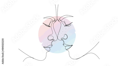 Intimate Embrace: A minimalist, artistic line drawing captures the essence of a tender kiss, symbolizing connection and the subtle complexities of human interaction. 