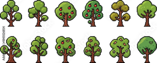 this a icon set tree pixel art