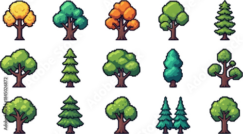 this a icon set tree pixel art