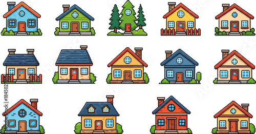 icon set house pixel art