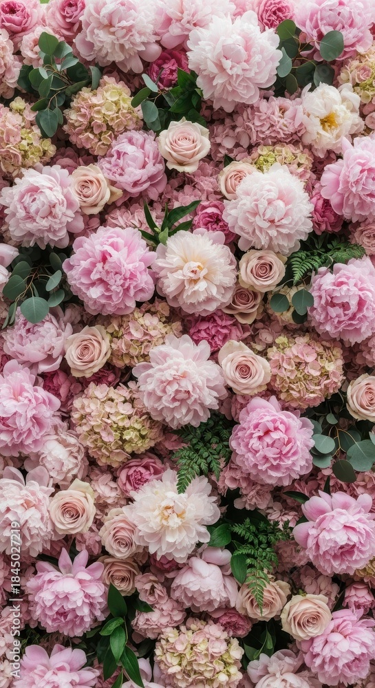 Fototapeta premium Pink Peony and Rose Floral Wall Backdrop
