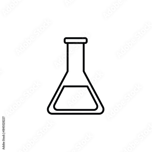 Simple black line icon of an Erlenmeyer laboratory flask with liquid