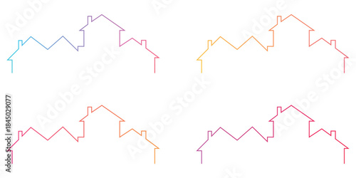 Abstract and vibrant gradient colored house outlines forming a continuous connected city silhouette perfect for real estate housing or urban development concepts isolated on a transparent background
