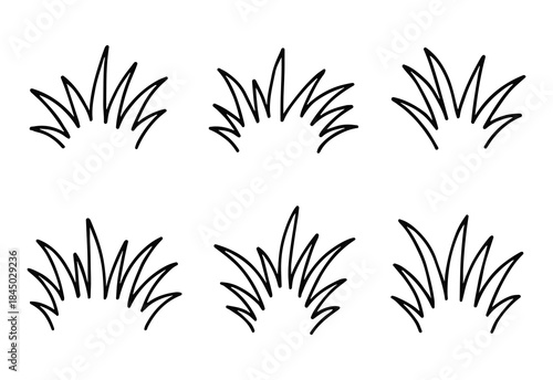 Grass line doodle. Outline grassland or meadow sketch, simple field design. Black grass brush stroke hand drawn texture for garden pattern or lawn. Herb marker vector isolated element