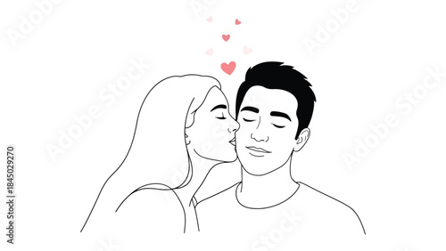Whispered Kiss: A moment of intimate affection is captured with a drawing, depicting a tender kiss and gentle touch between the couple.
