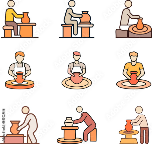 Pottery Workshop Process Flat Illustration Set