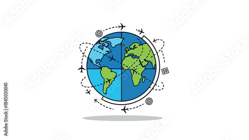 Global Travel and Transportation Network of Airplanes Flying Around the Earth Illustrating International Tourism and Connectivity