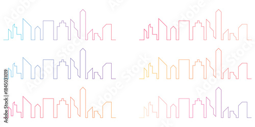 Modern minimalist vibrant colorful gradient city skyline outline vector graphic illustration featuring abstract urban buildings and architectural contours perfect for design projects and web headers
