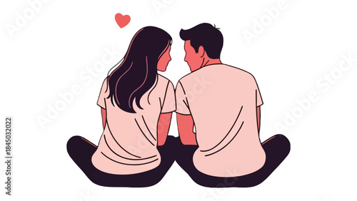 Soulmate: An illustration of a couple sharing a quiet moment of connection and love. It shows two individuals seated, facing each other, with a heart symbol floating above.