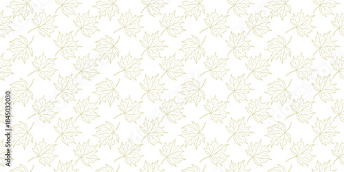 Seamless Pattern of Outline Maple Leaves on a White Background autumn leaf