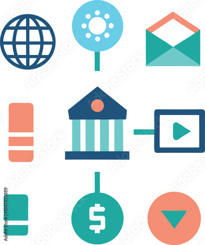 Set Of Business And Technology Icons On White Background finance communication