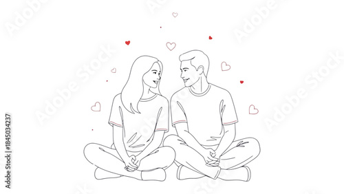 Eternal Gaze: A loving couple, entwined in an intimate moment, gazes into each other's eyes, surrounded by gentle symbols of affection.