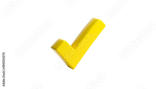 A bright yellow, glossy 3D checkmark floats against a stark black background