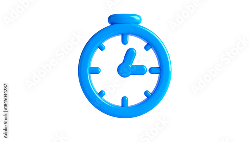 A vibrant blue 3D stopwatch icon, featuring hands pointing to approximately 2 o'clock, on black