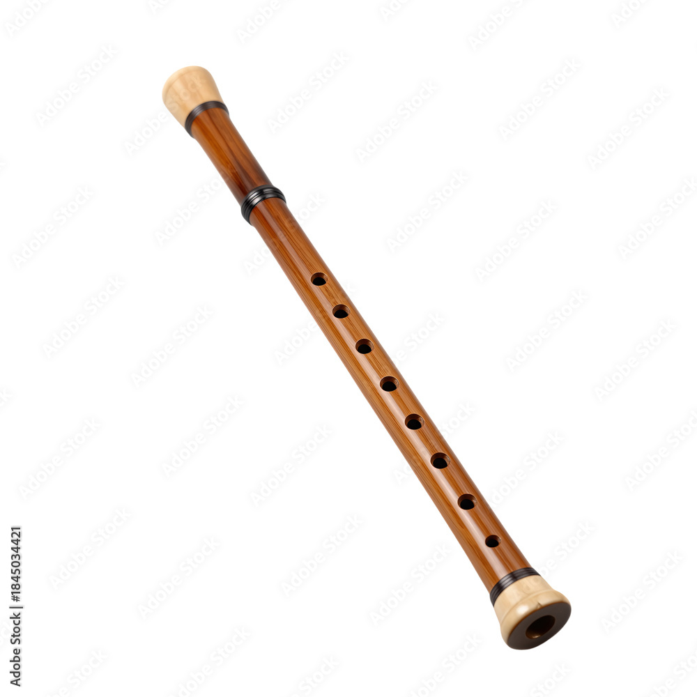 Fototapeta premium Wooden Wind Instrument With Finger Holes