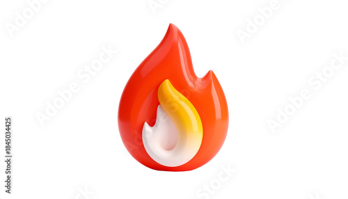 3D rendered cartoonish flame graphic, shades of red, yellow, and white against black