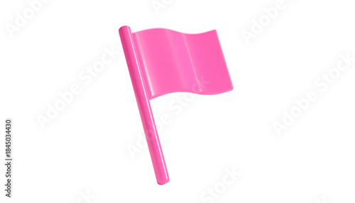 Glossy pink flag waving on a pole, rendered with highlights, against a stark black background