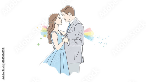 Love's Embrace: An intimate portrayal of a couple sharing a tender moment, intertwined with delicate hues, embodying the essence of connection and romance.