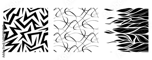 Collection of vector seamless geometric ornament patterns in difrent styles. Monochrome repeatable backgrounds. Endless black and white prints, textile textures