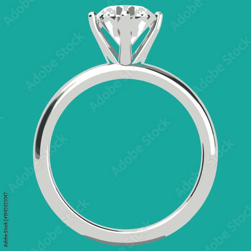 Classic Solitaire Diamond Engagement Ring Vector Illustration with Brilliant Cut Stone in a White Gold Setting for Luxury Jewelry Concepts