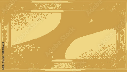 Golden floral pattern frame vintage ornamental border with decorative elements elegant background fo