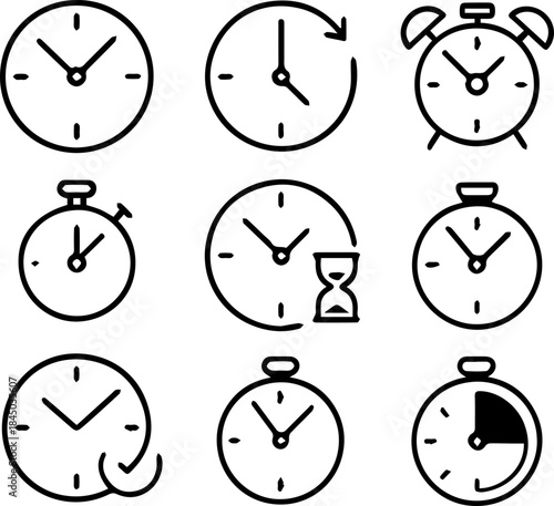 Time and Clock Line Icon Set