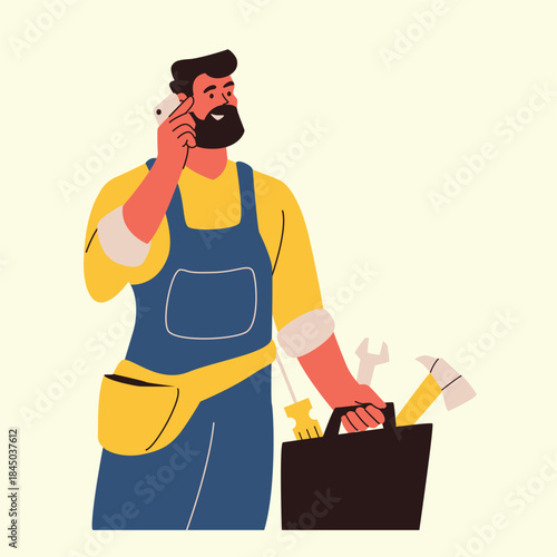 Home Repair professional repairman taking a client’s call illustration