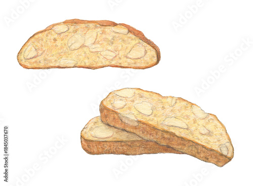 アーモンドビスコッティ　水彩色鉛筆イラスト