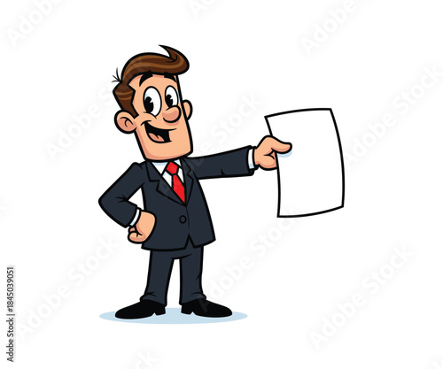 Happy businessman holding blank paper vector illustration