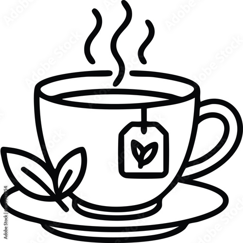 Herbal tea cup with steam line icon