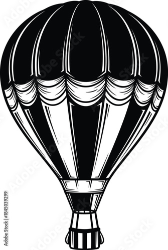 Black and white illustration of a hot air balloon airship