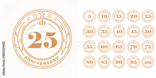 Anniversary Logo Set 5, 10, 25, 50, 100  Gold Jubilee Emblem Collection