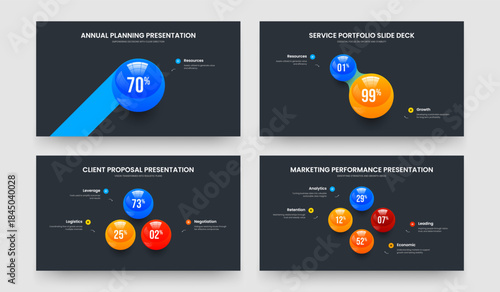 Colorful Portfolio One Two Three Four Element Chart Slide Layout Vector Illustration Collection. Minimalist Planning 1 2 3 4 Option Graph Frame Template Set.