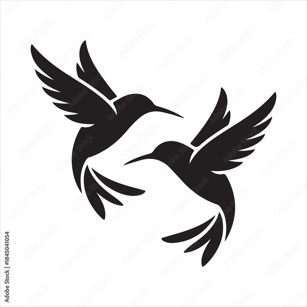 Obraz premium Two Hummingbirds Silhouette Art Illustration Vector Isolated Icon Design