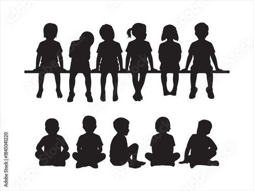 Children silhouette on bench with enthusiastic hand gestures vector illustration,. 