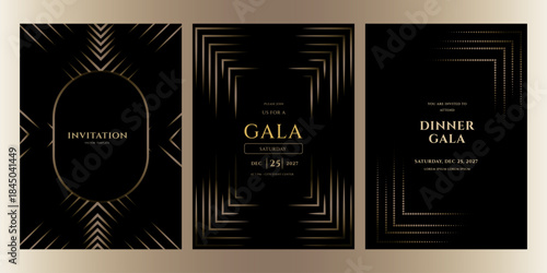 Art Deco Gala Invitation Templates for December 25 2027  Elegant Vector Set